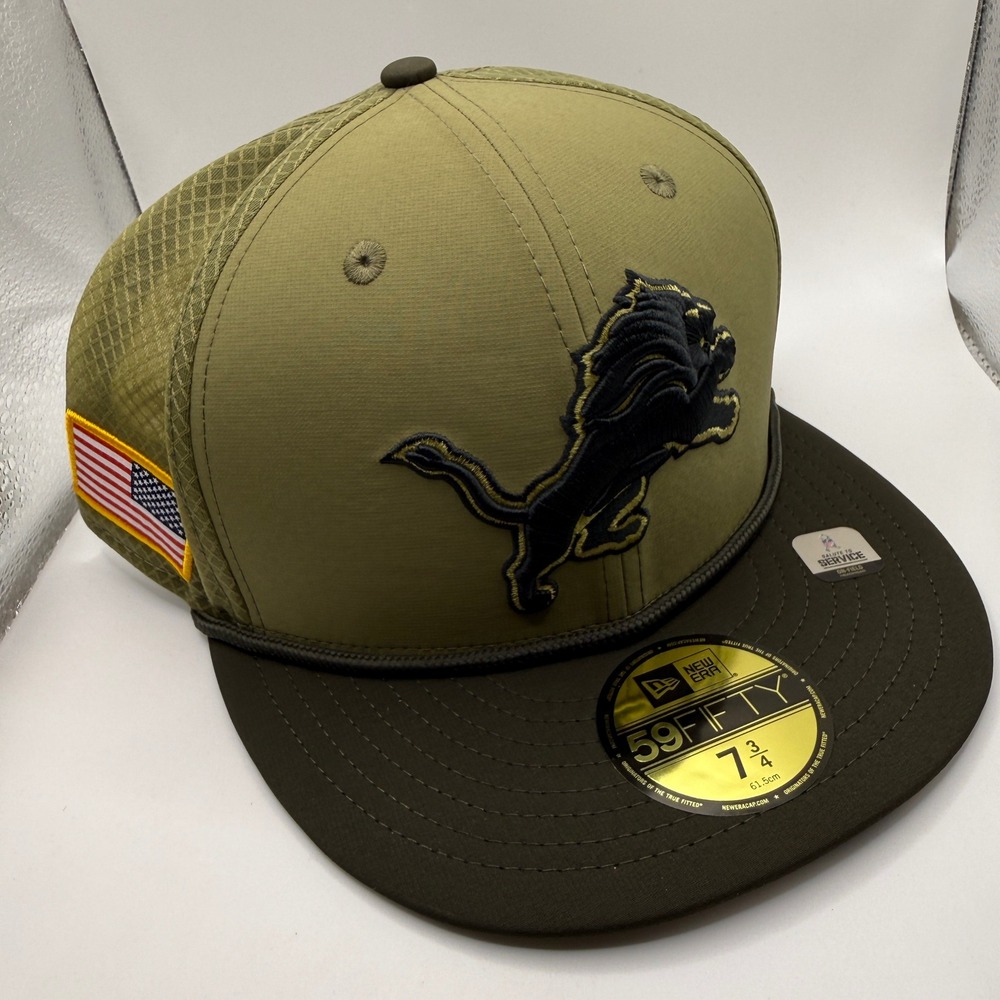 New Era Detroit Lions Salute to Service 59FIFTY Fitted Hat 7 3/4 Olive Green NFL
